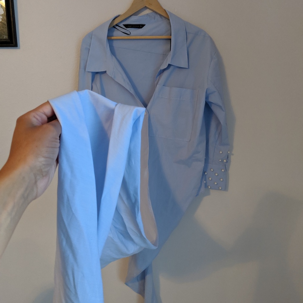 SOLD Zara Woman Light Blue Button Down - Picture 7 of 8